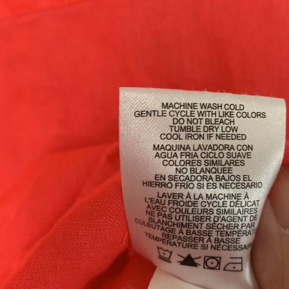 Ellen Tracy Linen Red 1/2 Sleeve Roll Tab Notched Collar Pocket Shirt Size M - Picture 6 of 7